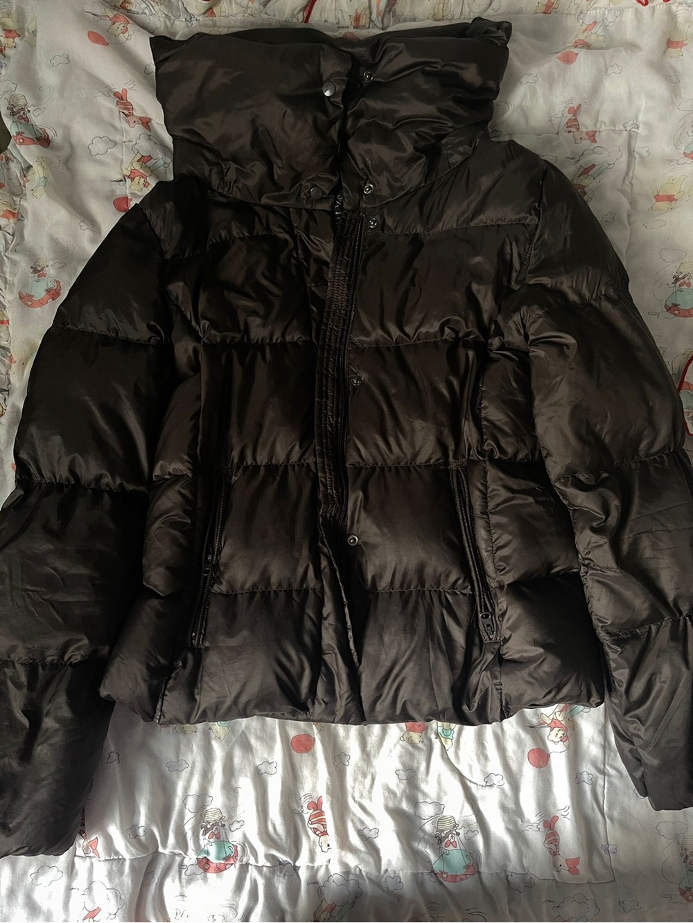 GAP Brown Shiny Puffer Jacket with High Collar